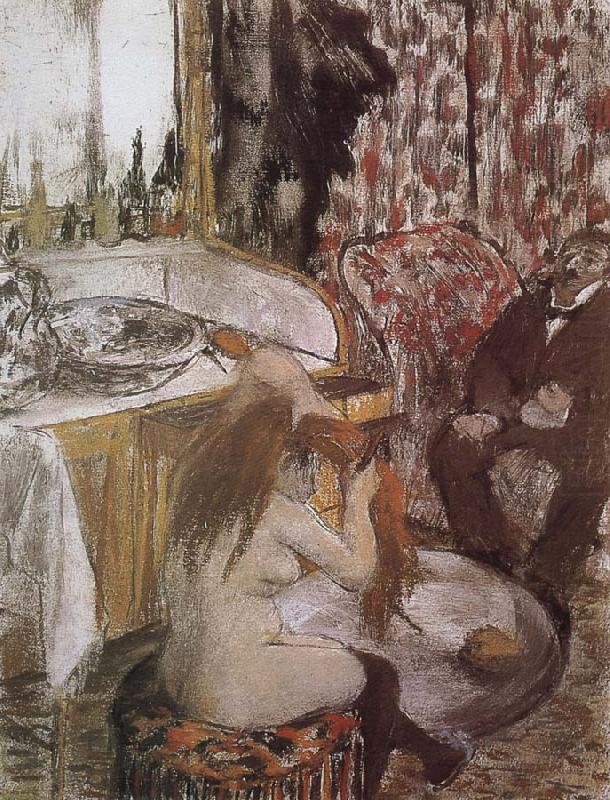 Naked  doing up her hair, Edgar Degas